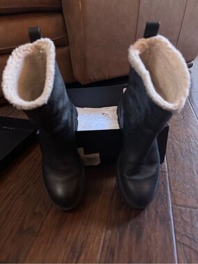 Coach Black Leather Shearling-Lined Ankle Boots